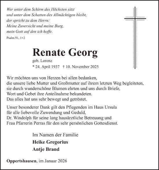 Traueranzeige von Renate Georg von WochenSpiegel