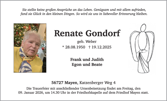 Traueranzeige von Renate Gondorf von WochenSpiegel
