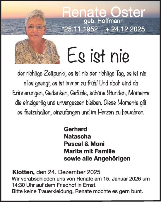 Traueranzeige von Renate Oster von WochenSpiegel