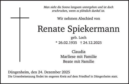 Traueranzeige von Renate Spiekermann von WochenSpiegel