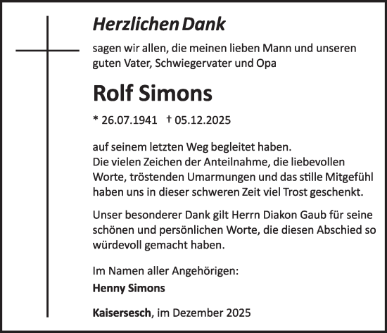 Traueranzeige von Rolf Simons von WochenSpiegel