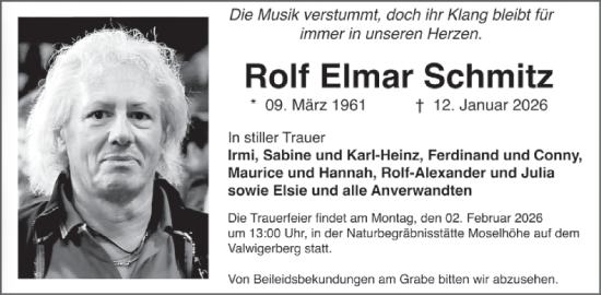 Traueranzeige von Rolf Elmar Schmitz von WochenSpiegel