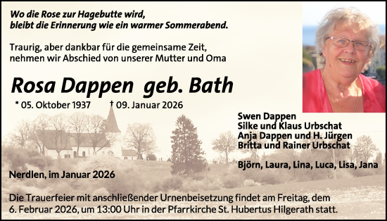 Traueranzeige von Rosa Dappen von WochenSpiegel