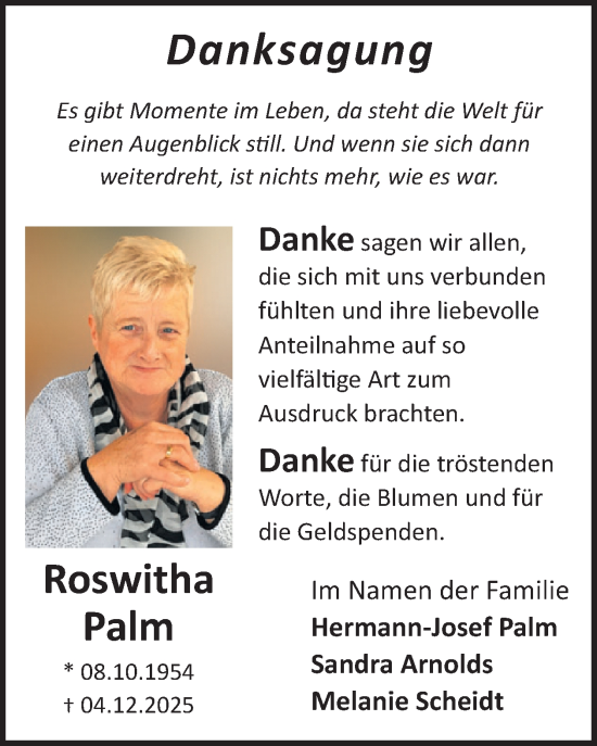 Traueranzeige von Roswitha Palm von WochenSpiegel