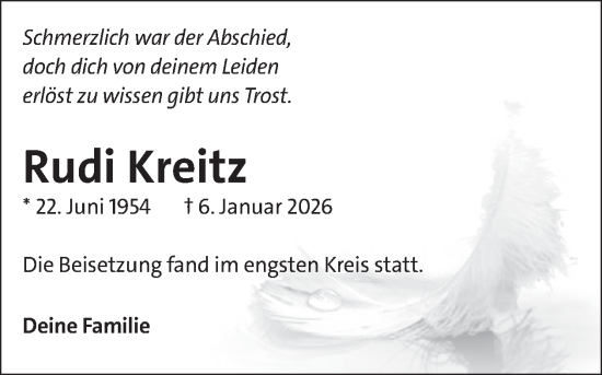 Traueranzeige von Rudi Kreitz von WochenSpiegel