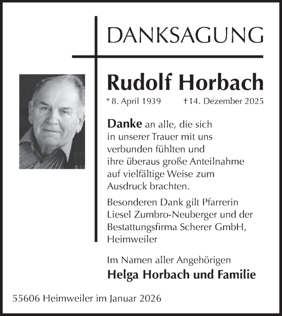 Traueranzeige von Rudolf Horbach von WochenSpiegel