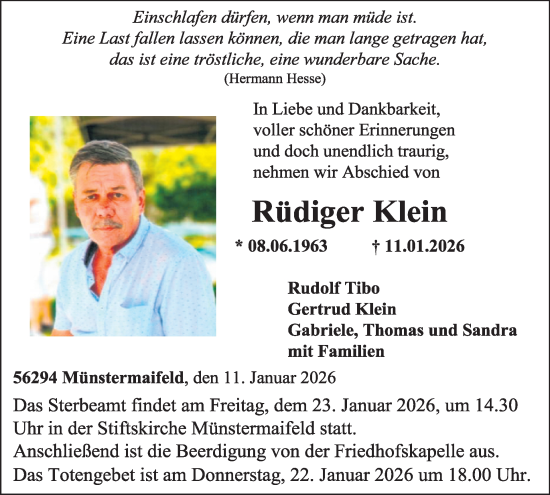 Traueranzeige von Rüdiger Klein von WochenSpiegel