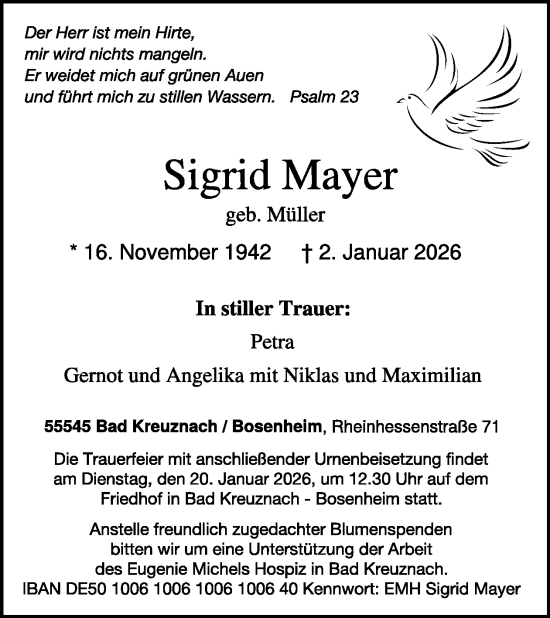 Traueranzeige von Sigrid Mayer von WochenSpiegel
