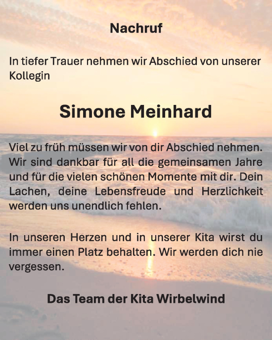 Traueranzeige von Simone Meinhard von WochenSpiegel