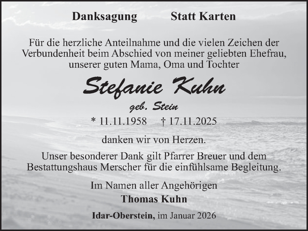  Traueranzeige für Stefanie Kuhn vom 10.01.2026 aus WochenSpiegel