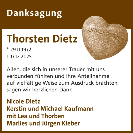 Traueranzeige von Thorsten Dietz von WochenSpiegel