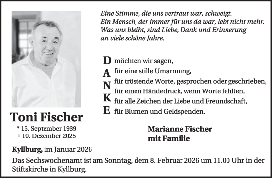 Traueranzeige von Toni Fischer von WochenSpiegel