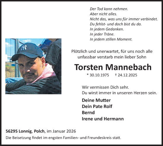 Traueranzeige von Torsten Mannebach von WochenSpiegel