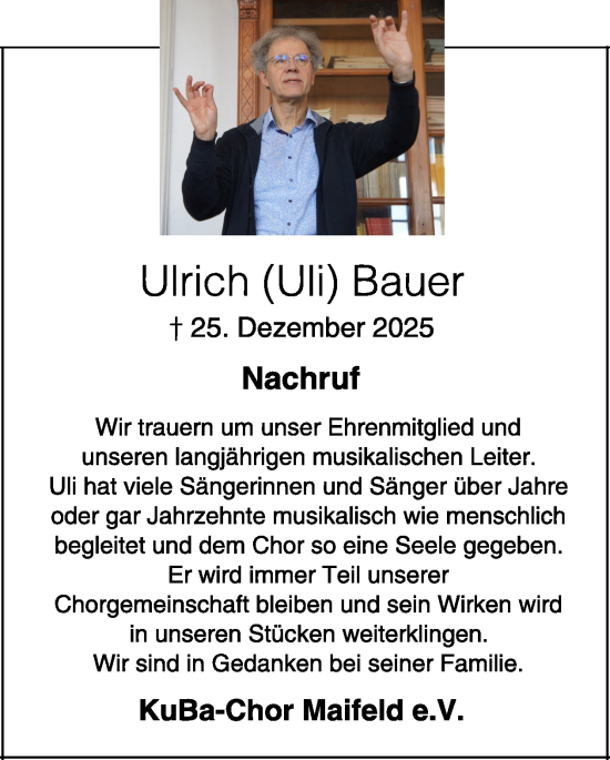 Traueranzeige von Ulrich Bauer von WochenSpiegel