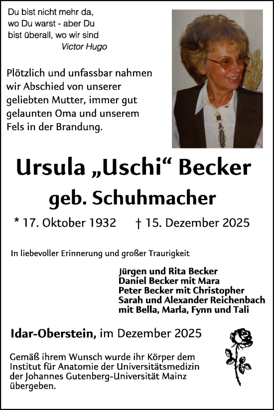 Traueranzeige von Ursula Becker von WochenSpiegel