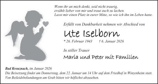 Traueranzeige von Ute Iselborn von WochenSpiegel