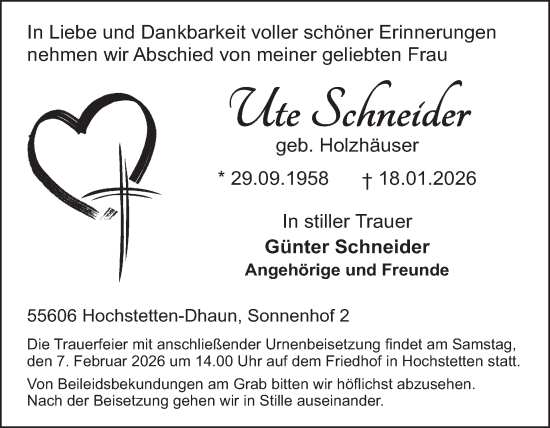 Traueranzeige von Ute Schneider von WochenSpiegel