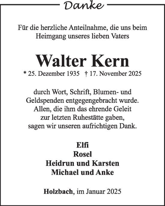 Traueranzeige von Walter Kern von WochenSpiegel