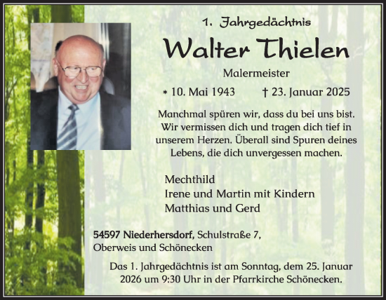Traueranzeige von Walter Thielen von WochenSpiegel