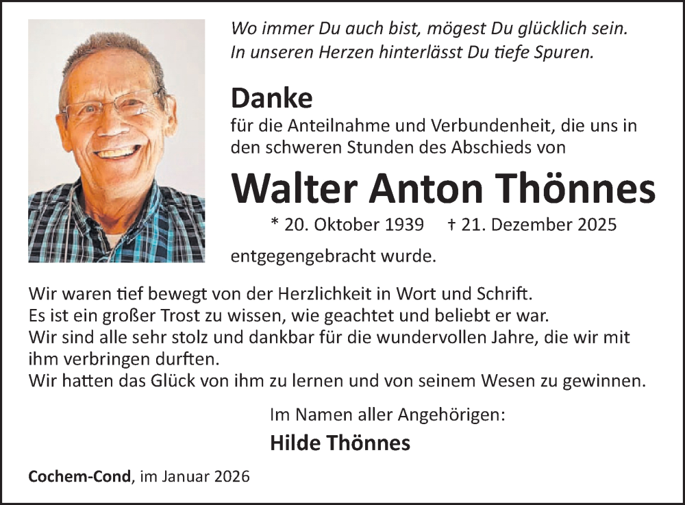  Traueranzeige für Walter Anton Thönnes vom 28.01.2026 aus WochenSpiegel