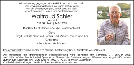 Traueranzeige von Waltraud Schier von WochenSpiegel