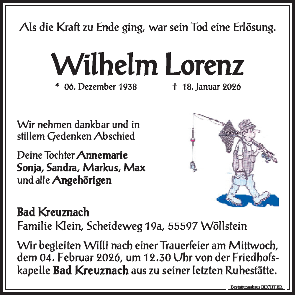  Traueranzeige für Wilhelm Lorenz vom 31.01.2026 aus WochenSpiegel