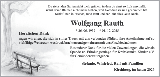 Traueranzeige von Wolfgang Rauth von WochenSpiegel