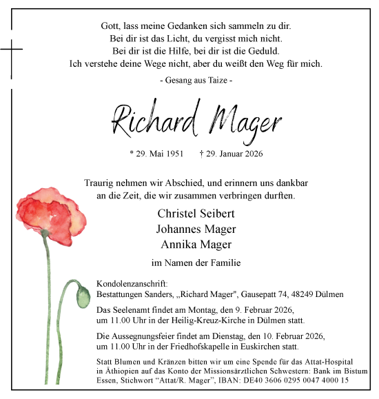 Traueranzeige von Richard Mager von WochenSpiegel