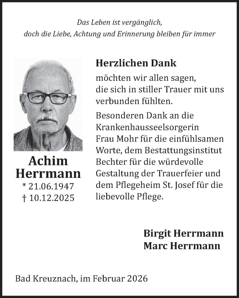  Traueranzeige für Achim Herrmann vom 07.02.2026 aus WochenSpiegel