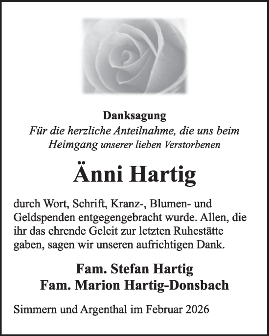 Traueranzeige von Änni Hartig von WochenSpiegel