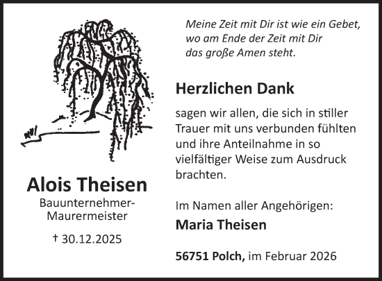 Traueranzeige von Alois Theisen von WochenSpiegel