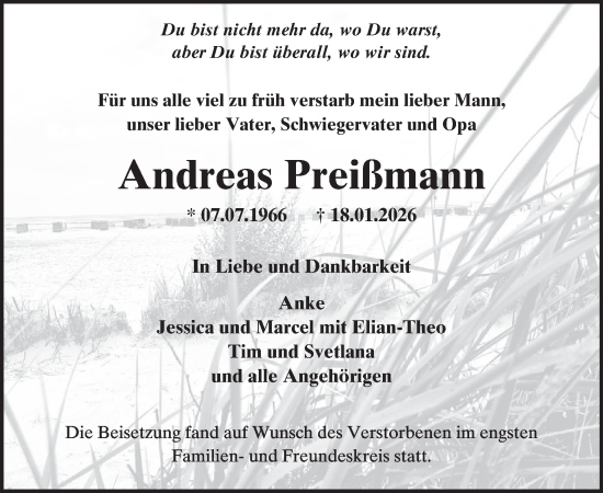 Traueranzeige von Andreas Preißmann von WochenSpiegel