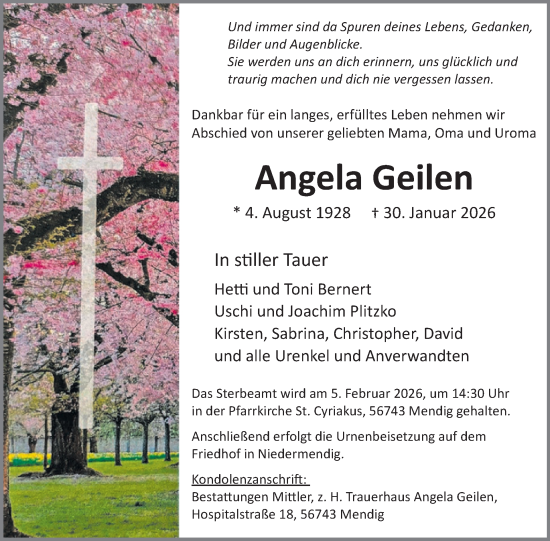 Traueranzeige von Angela Geilen von WochenSpiegel