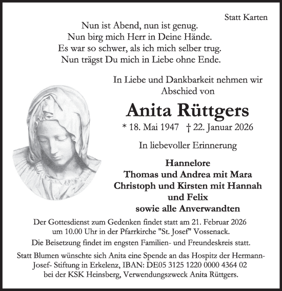 Traueranzeige von Anita Rüttgers von WochenSpiegel