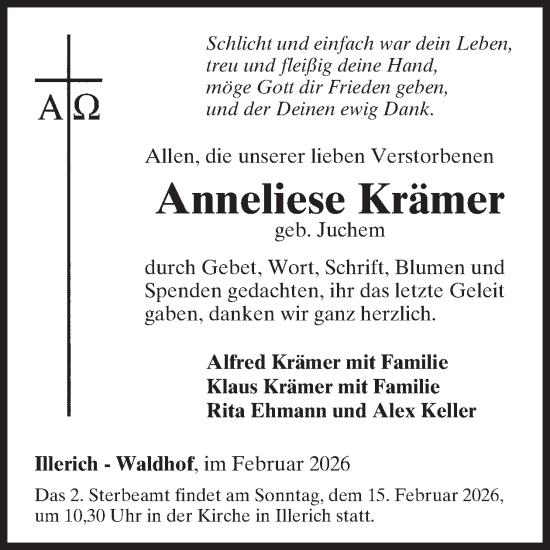 Traueranzeige von Anneliese Krämer von WochenSpiegel