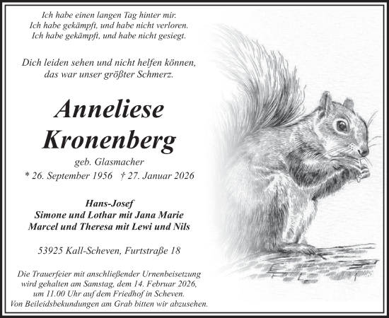 Traueranzeige von Anneliese Kronenberg von WochenSpiegel