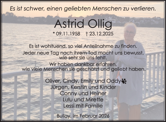 Traueranzeige von Astrid Ollig von WochenSpiegel