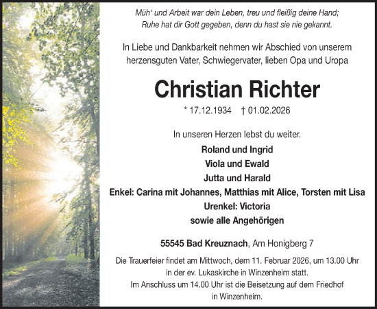 Traueranzeige von Christian Richter von WochenSpiegel
