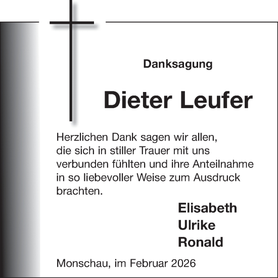 Traueranzeige von Dieter Leufer von WochenSpiegel