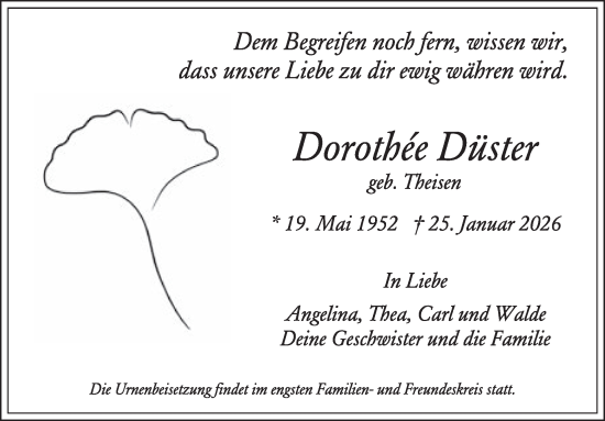 Traueranzeige von Dorothée Düster von WochenSpiegel