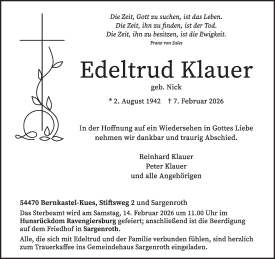 Traueranzeige von Edeltrud Klauer von WochenSpiegel