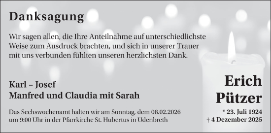Traueranzeige von Erich Pützer von WochenSpiegel