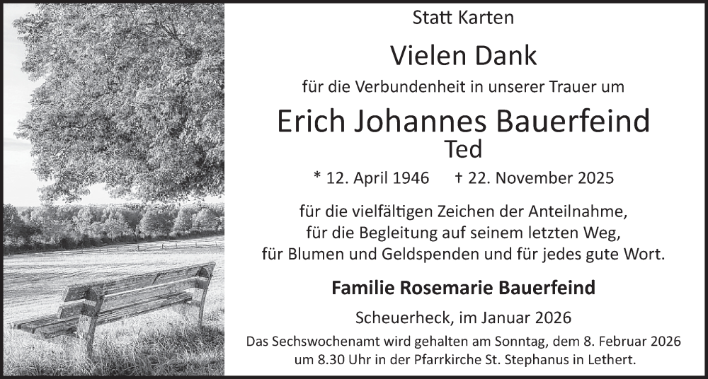  Traueranzeige für Erich Johannes Bauerfeind vom 04.02.2026 aus WochenSpiegel
