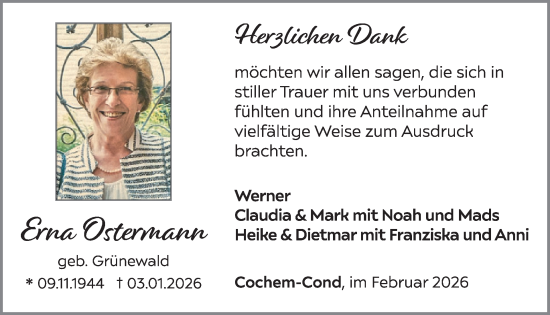 Traueranzeige von Erna Ostermann von WochenSpiegel