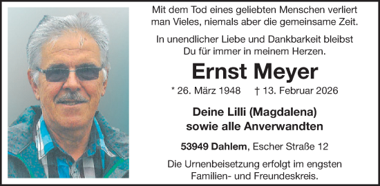 Traueranzeige von Ernst Meyer von WochenSpiegel