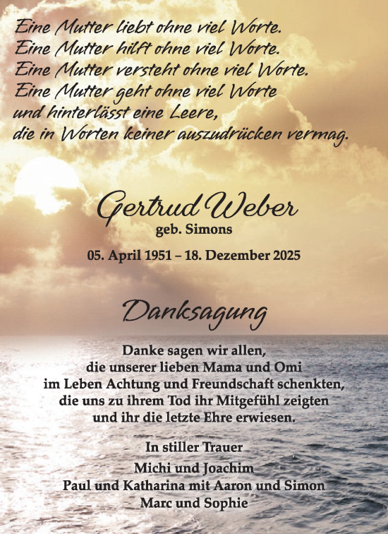 Traueranzeige von Gertrud Weber von WochenSpiegel