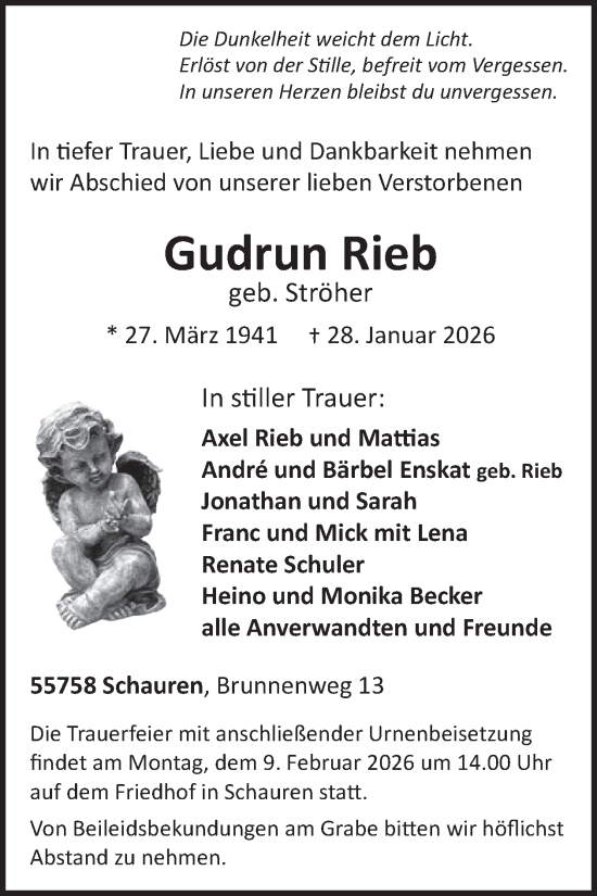 Traueranzeige von Gudrun Rieb von WochenSpiegel