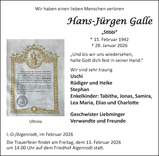Traueranzeige von Hans-Jürgen Galle von WochenSpiegel