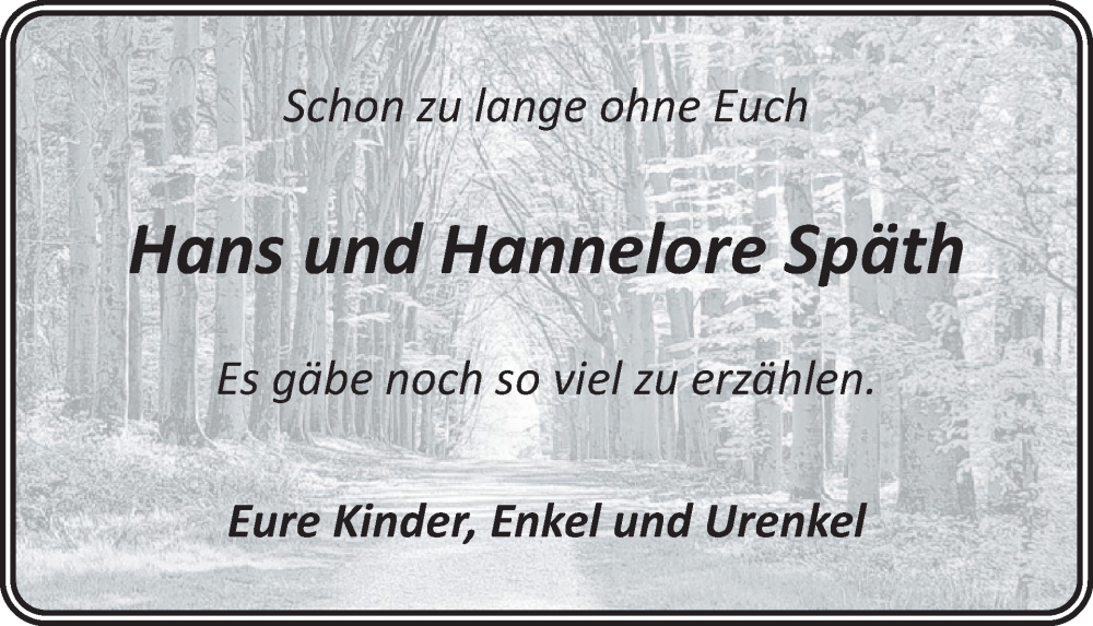  Traueranzeige für Hans und Hannelore Späth vom 07.02.2026 aus WochenSpiegel