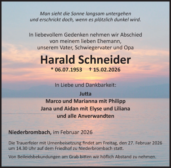 Traueranzeige von Harald Schneider von WochenSpiegel
